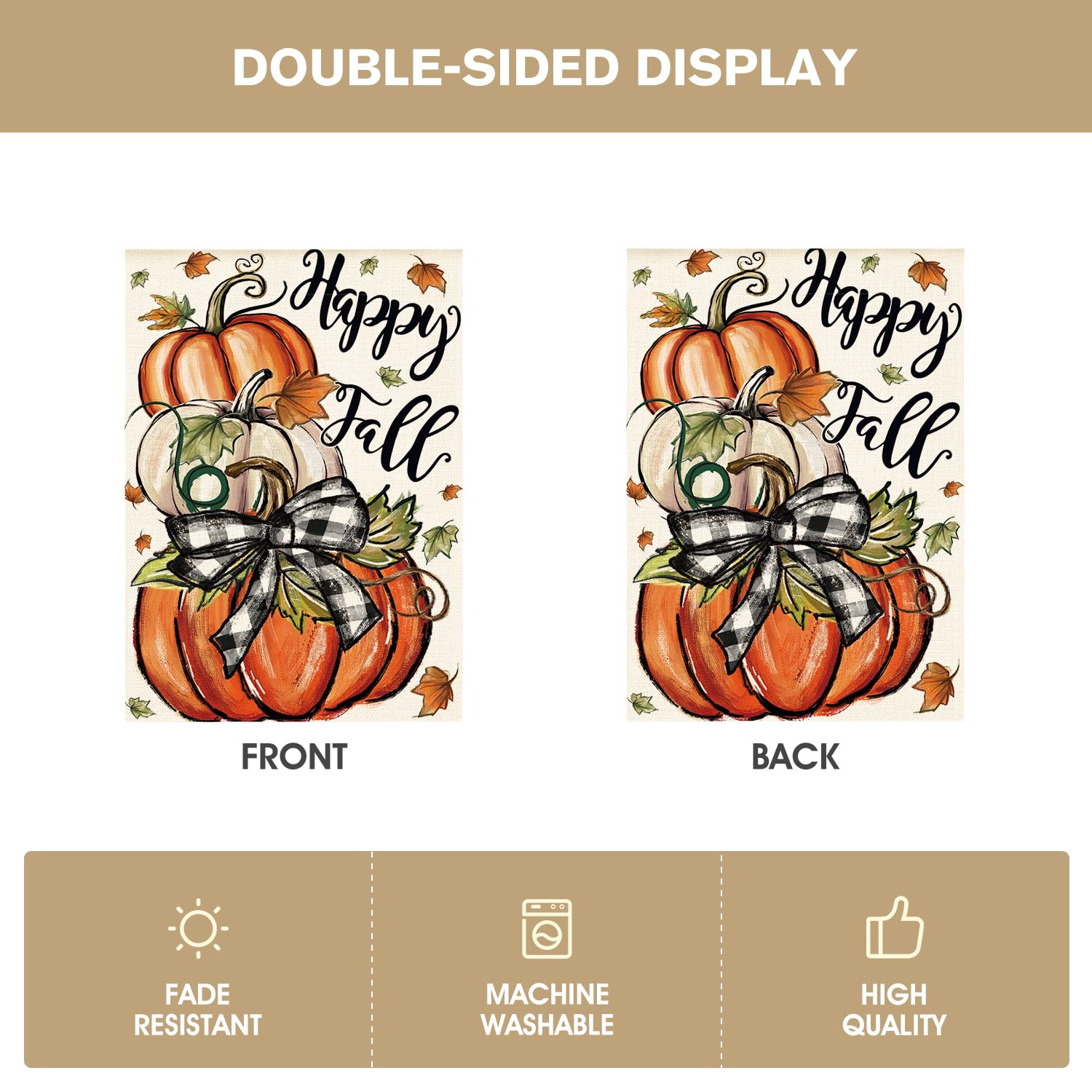 Close-up of AVOIN Happy Fall House Flag stitching details