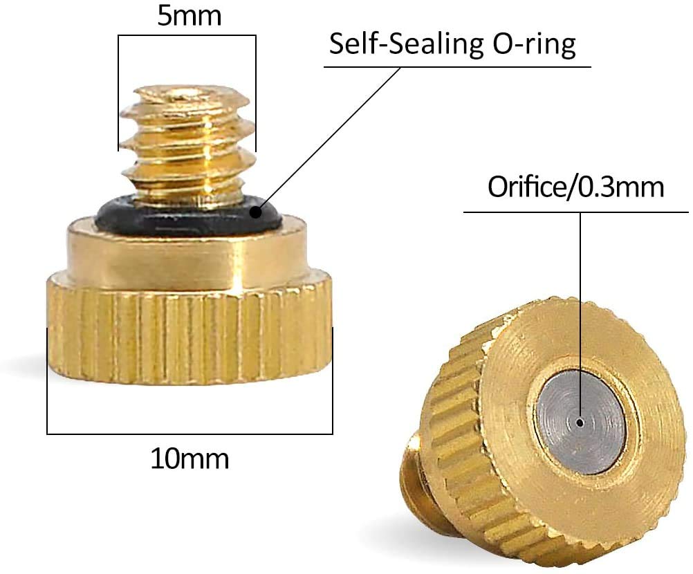 Close-up of Awpeye brass misting nozzle with 0.012 inch orifice