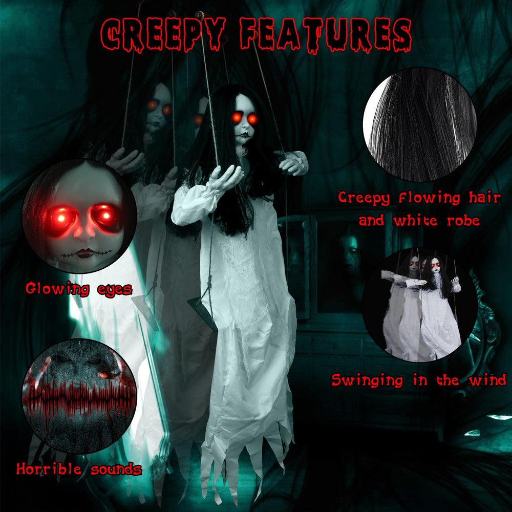 Close-up of Axcoix swinging doll's glowing red eyes
