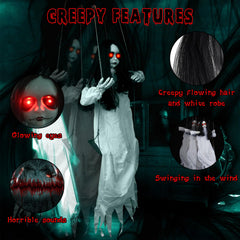 Close-up of Axcoix swinging doll's glowing red eyes