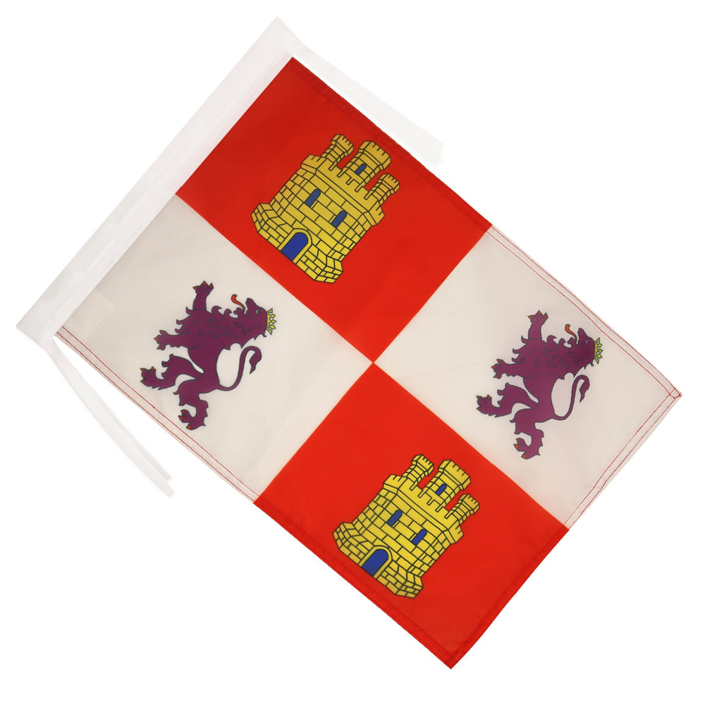 Close-up of AZ FLAG Castile and Leon Flag hanging with cords