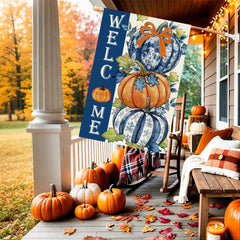 Close-up of Baccessor Fall Pumpkin House Flag design
