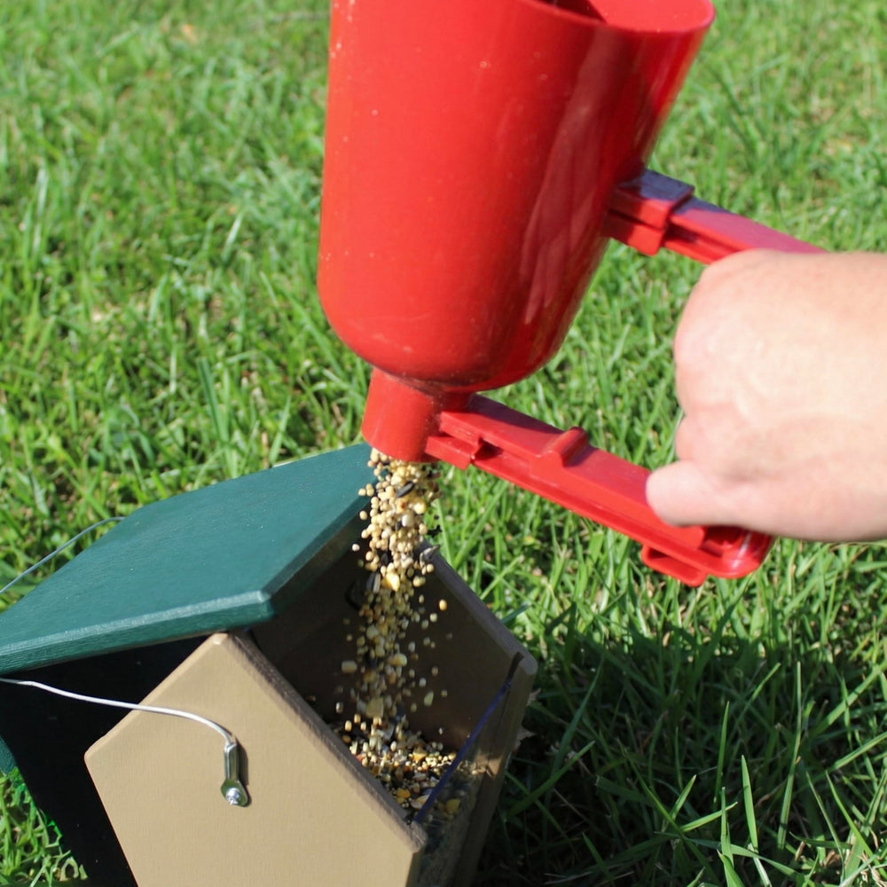 Close-up of Backyard Essentials Bird Seed Scoop handle