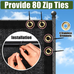 Close-up of BADAO privacy screen grommets and zip ties
