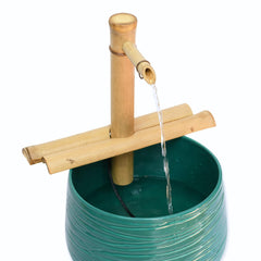 Close-up of bamboo spouts on the fountain kit