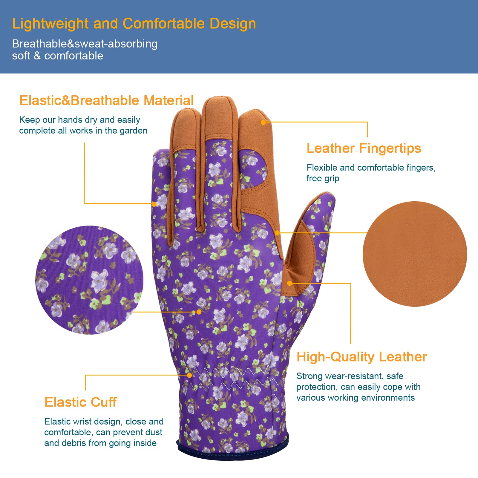 Close-up of Bamllum Gardening Gloves showing leather material