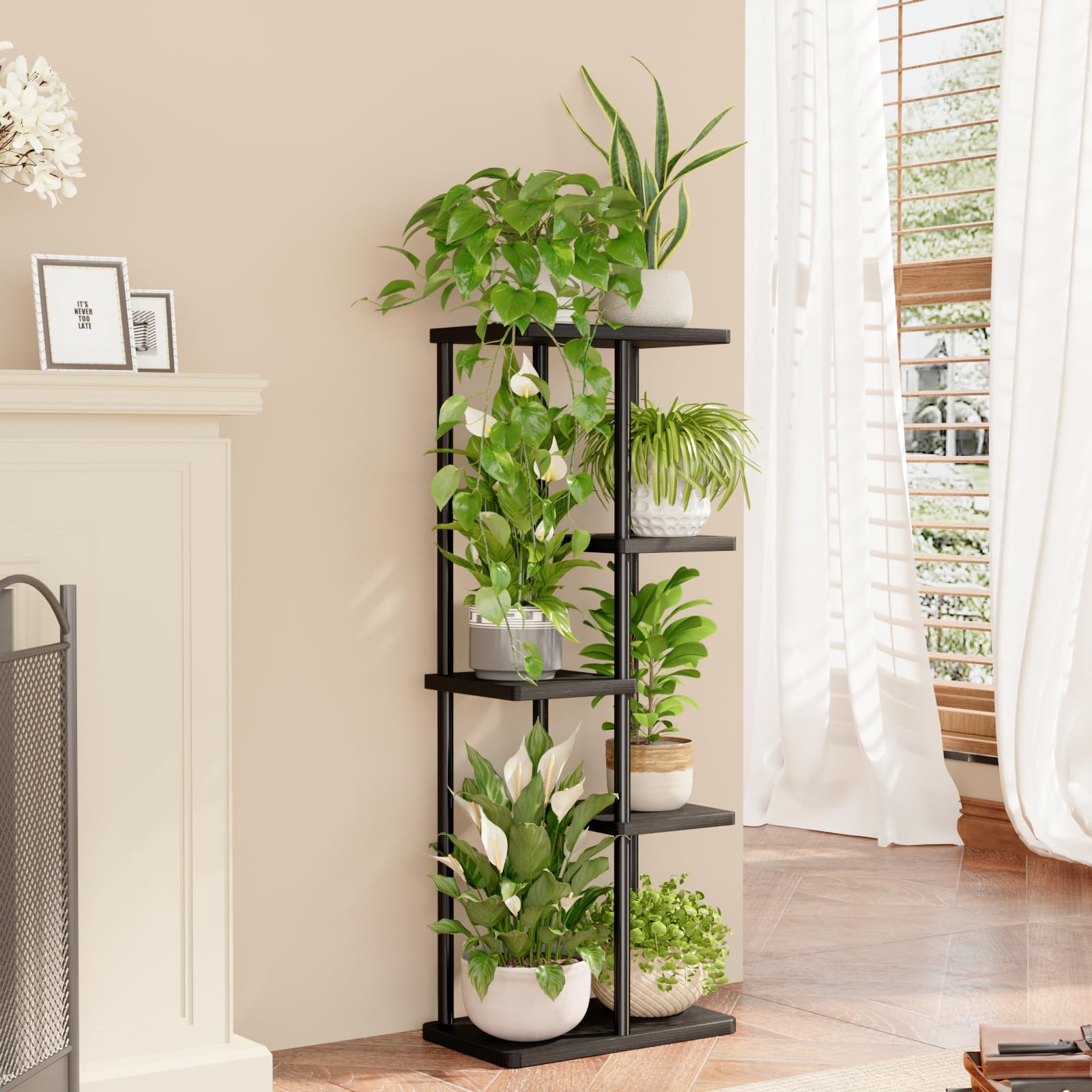 Close-up of Bamworld 5 Tier Corner Plant Stand's metal finish