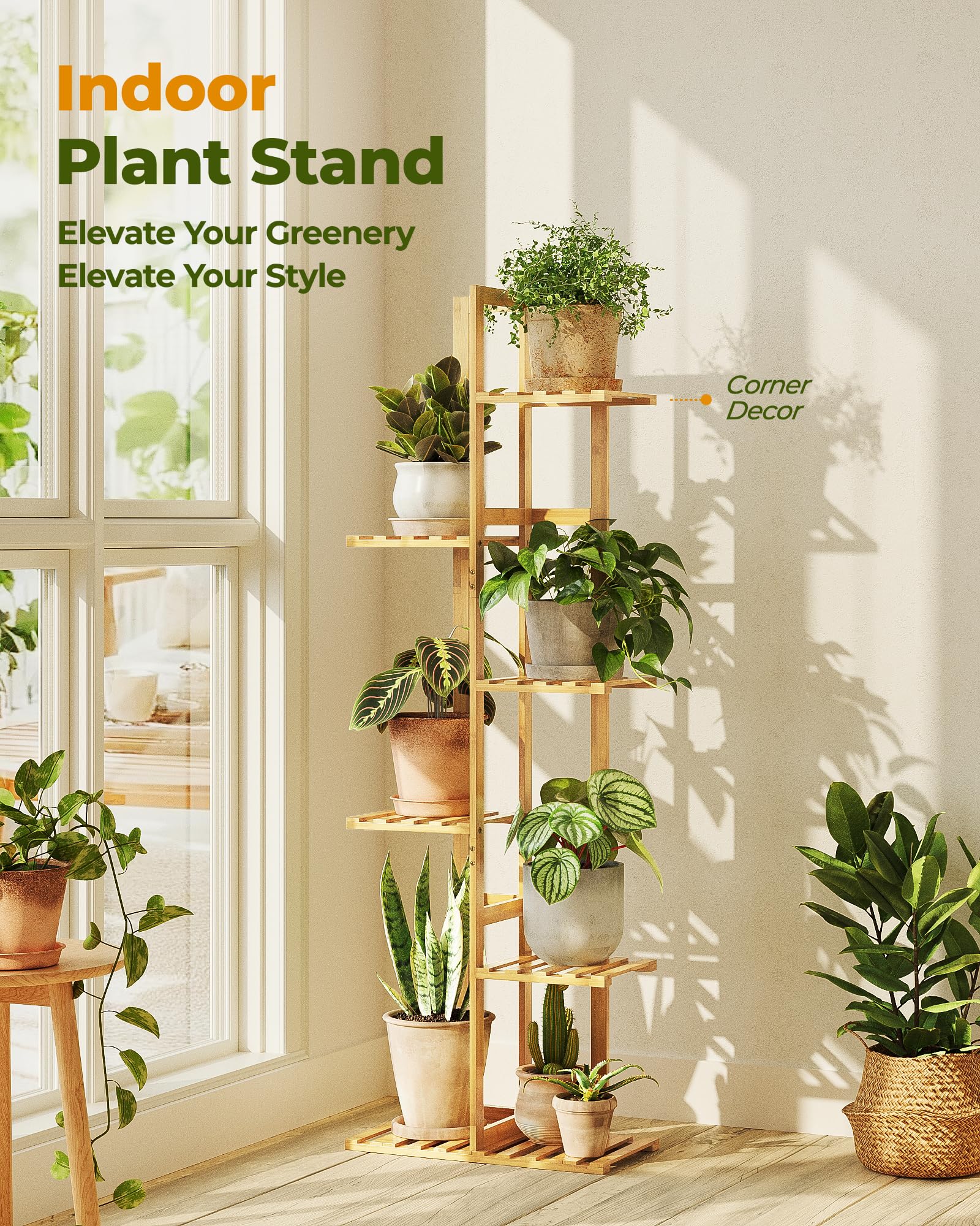 Close-up of Bamworld Bamboo Plant Stand's bamboo material