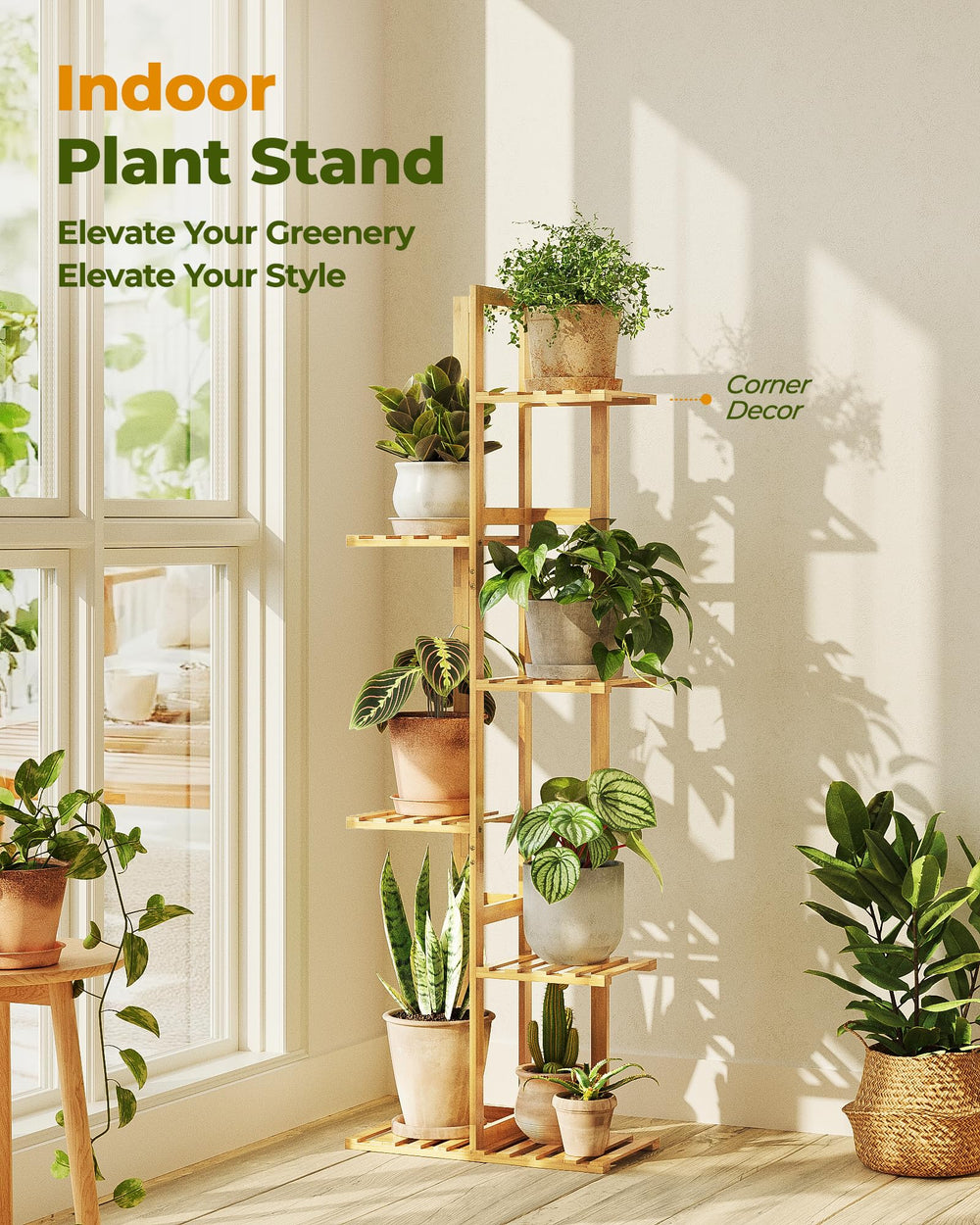 Close-up of Bamworld Bamboo Plant Stand's bamboo material