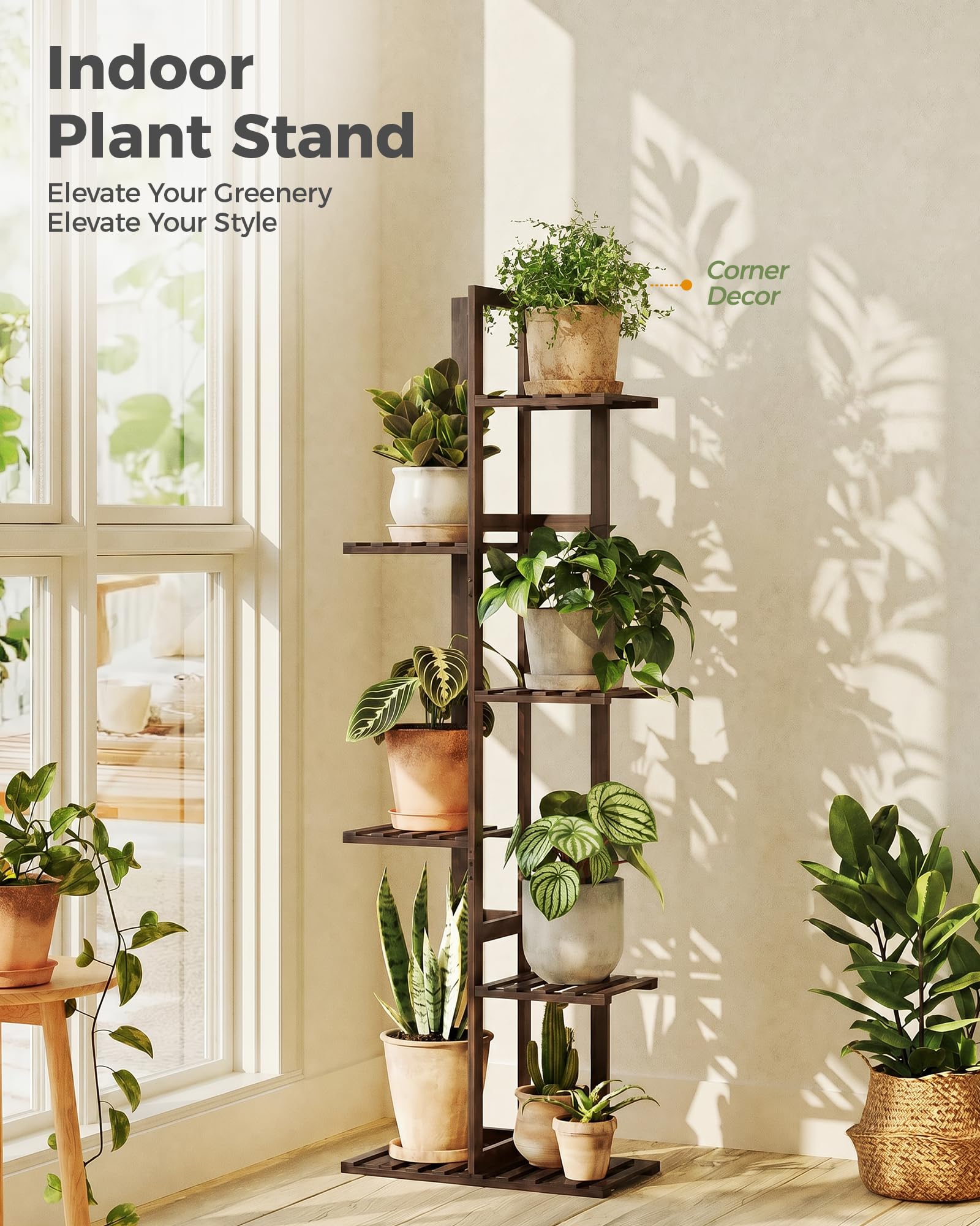 Close-up of Bamworld Bamboo Plant Stand showing natural grain finish
