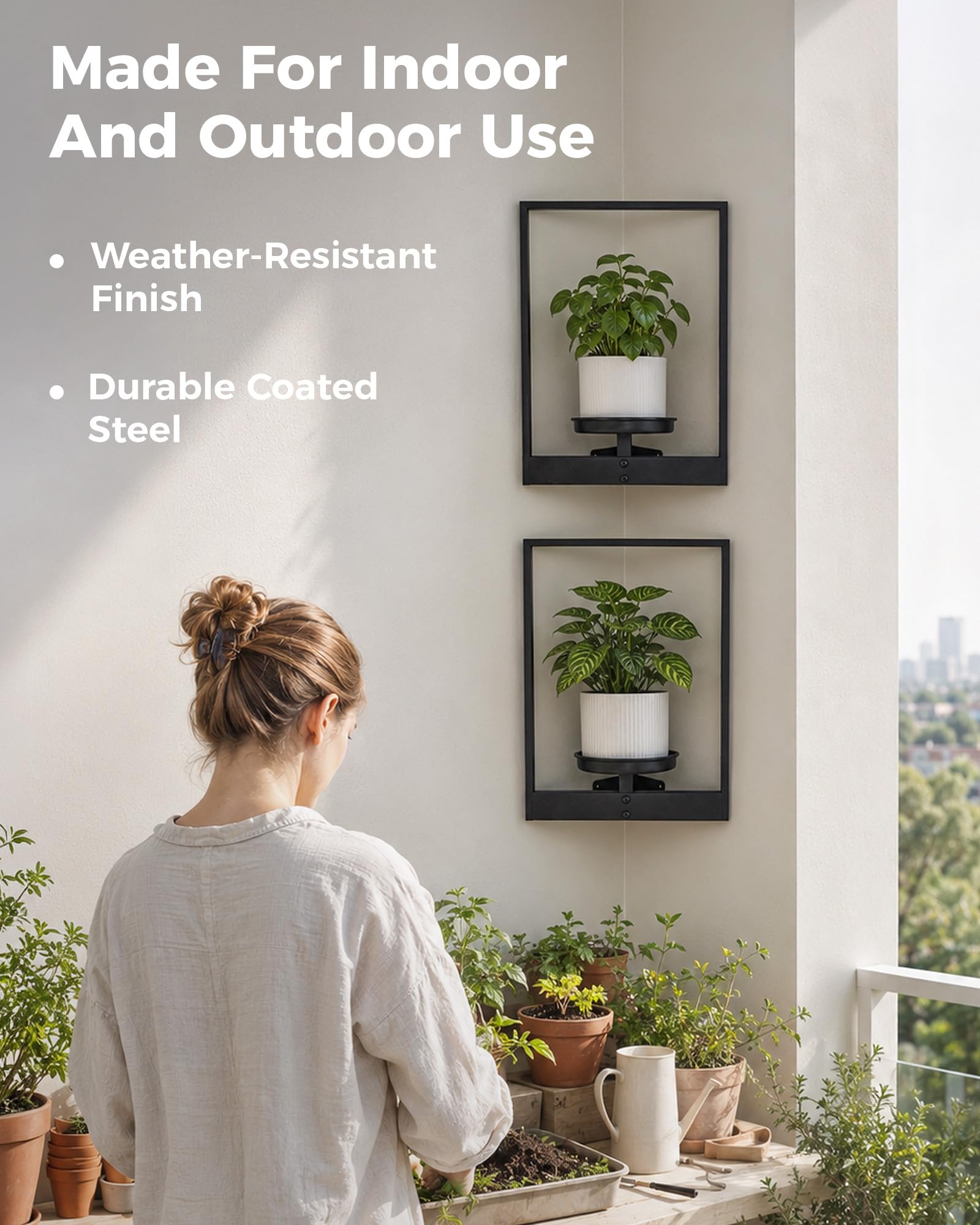 Close-up of Bamworld black metal wall planter