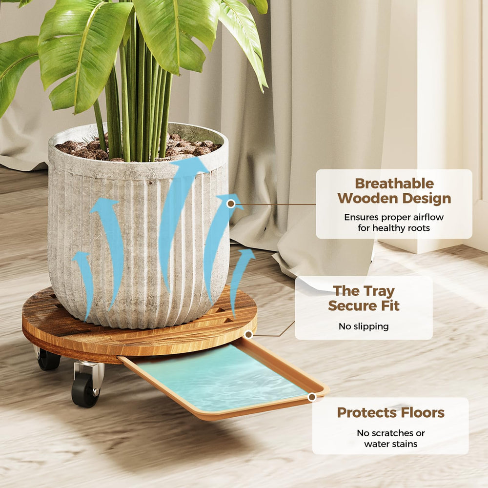 Close-up of Bamworld Plant Caddy showing slatted design and drainage tray