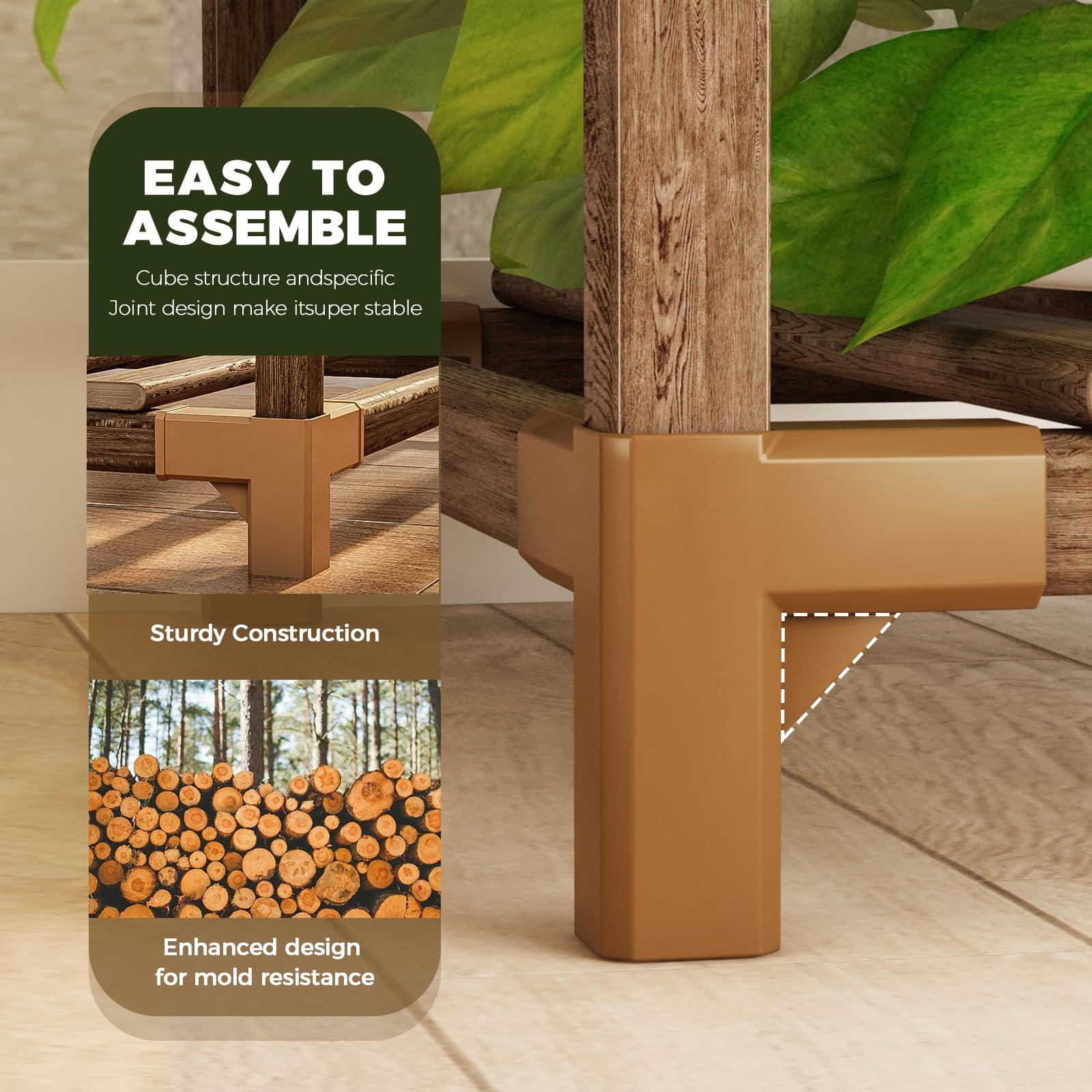 Close-up of Bamworld Plant Stand carbonized wood finish