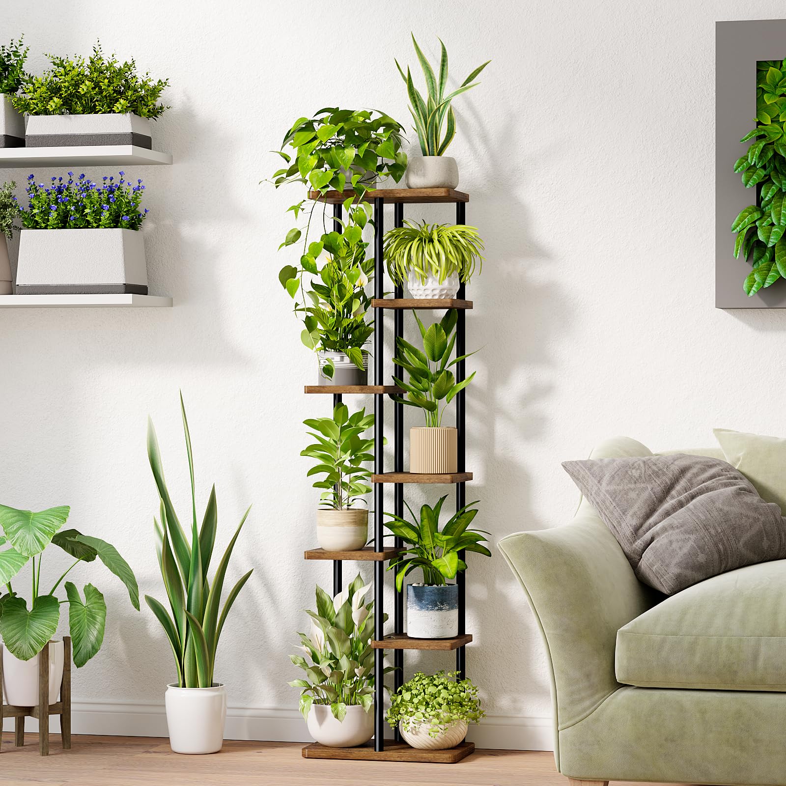 Close-up of Bamworld plant stand metal construction