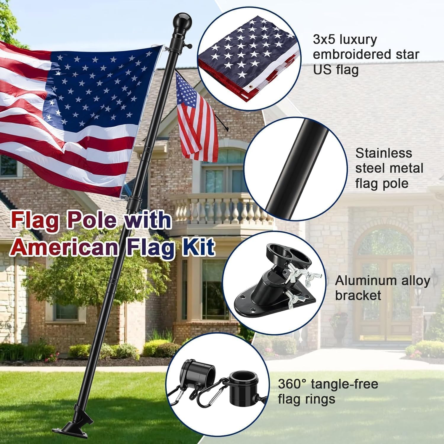 Close-up of Barcetine flagpole with tangle-free rotating rings