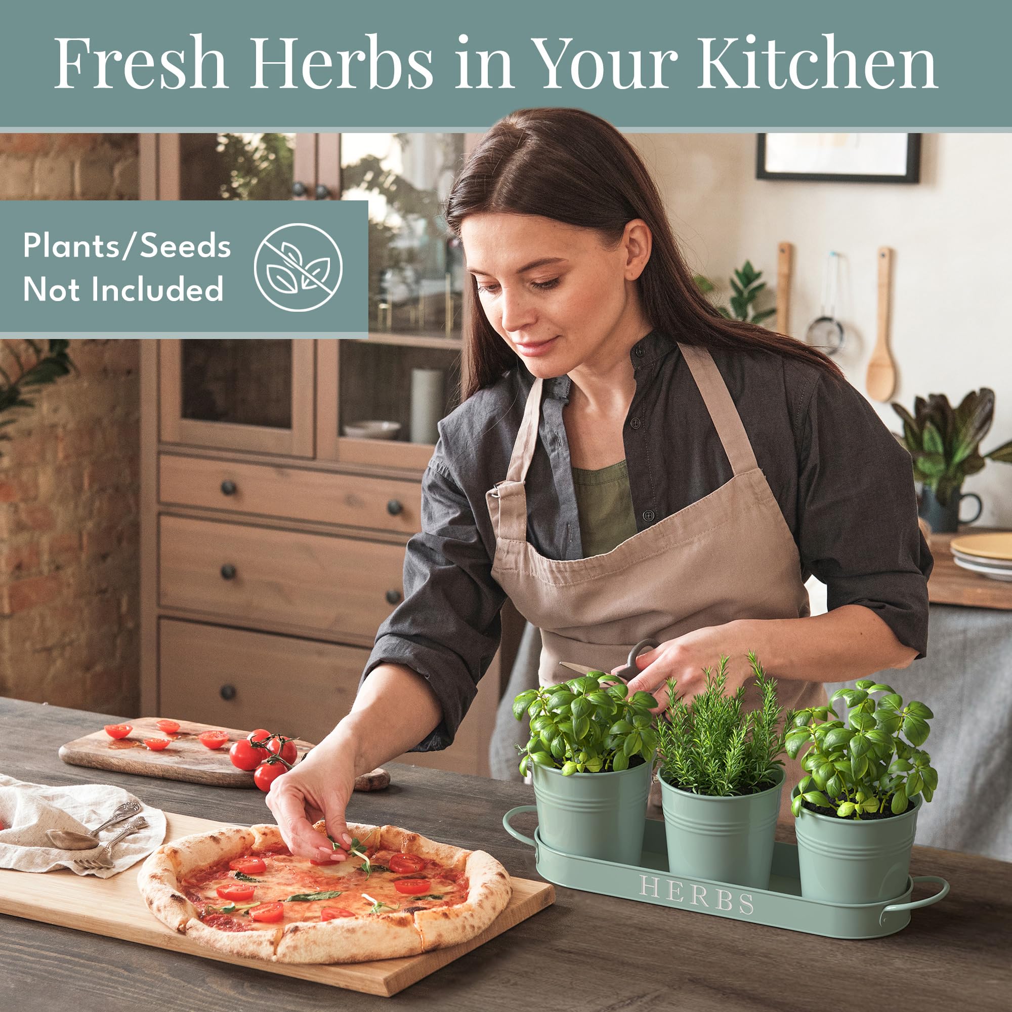 Close-up of Barnyard Designs Herb Planters with drainage tray