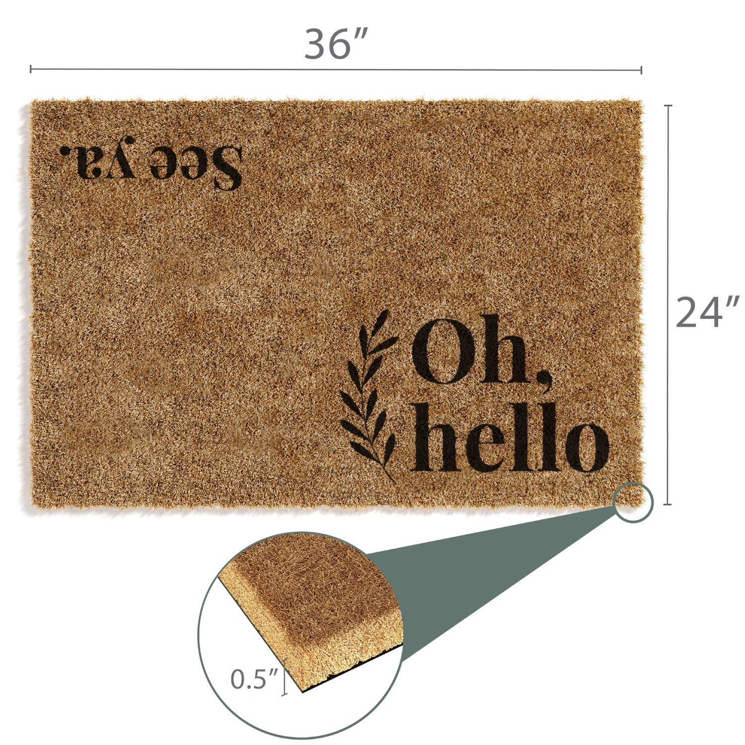 Close-up of Barnyard Designs Oh Hello Doormat lettering