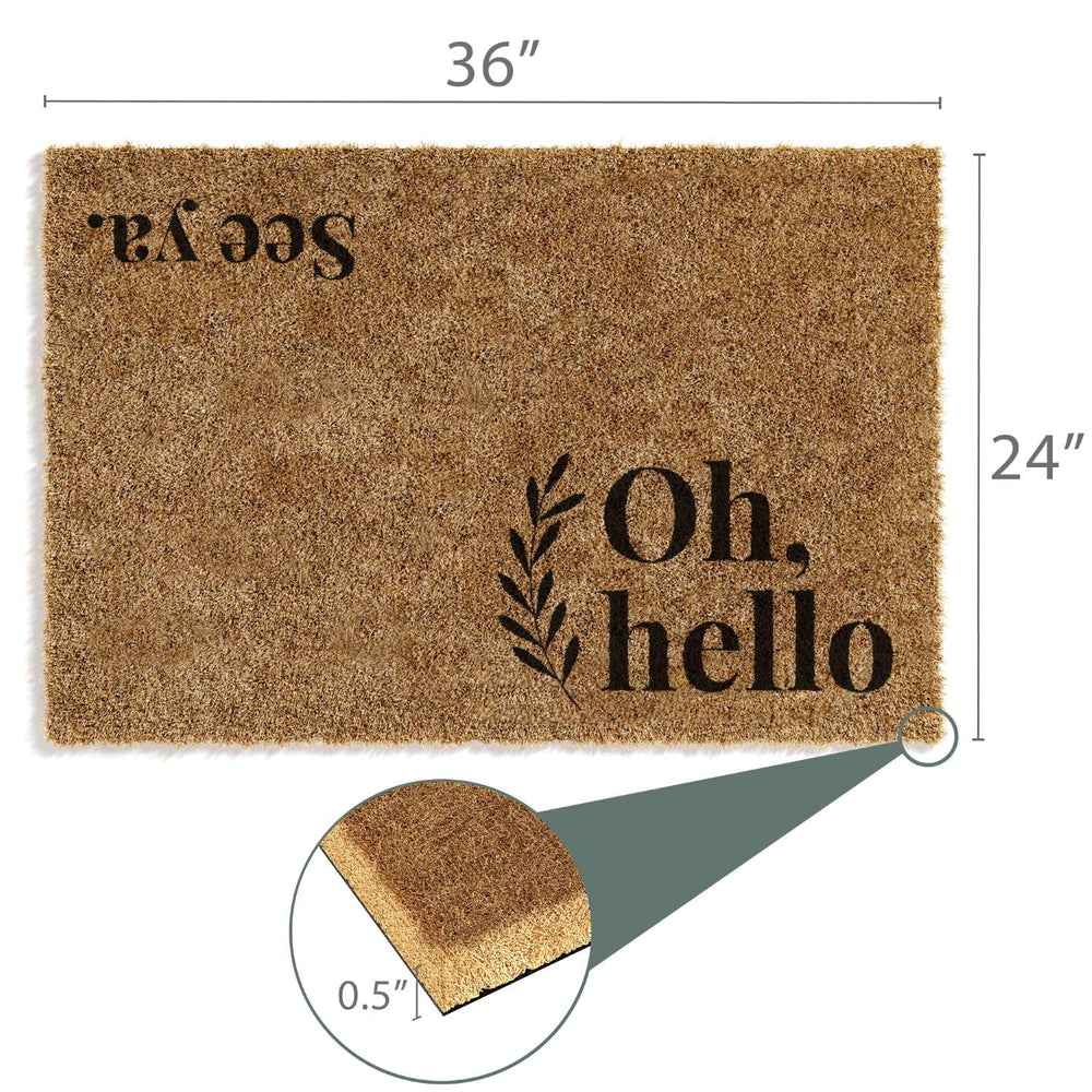 Close-up of Barnyard Designs Oh Hello Doormat lettering