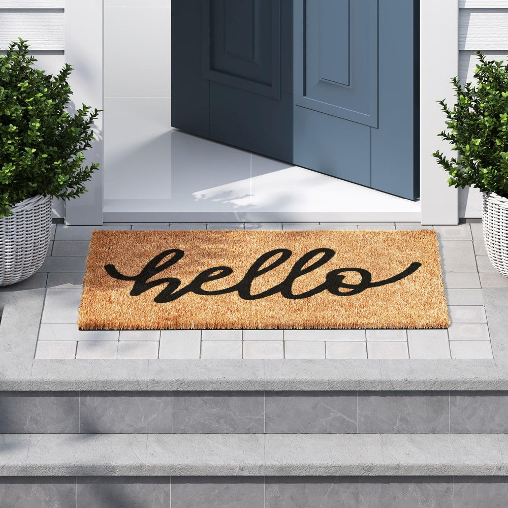 Close-up of Barnyard Designs Welcome Mat non-slip rubber backing