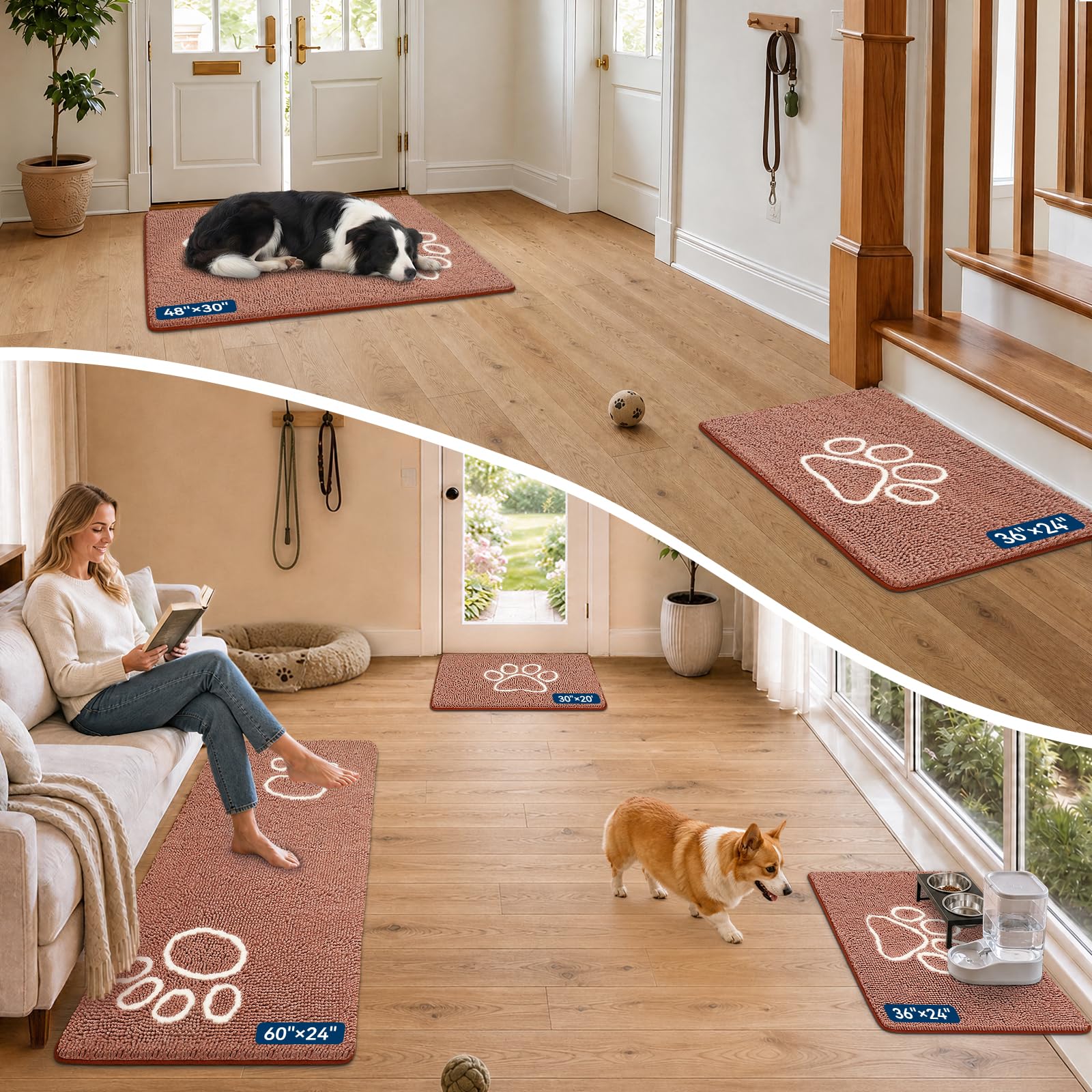 Close-up of Bcoimo Dog Mat's soft chenille texture