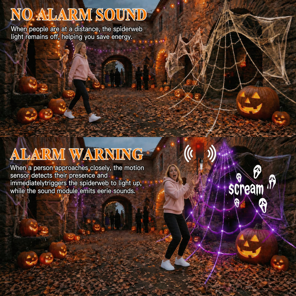 Close-up of BEABOO spider web lights with motion sensor