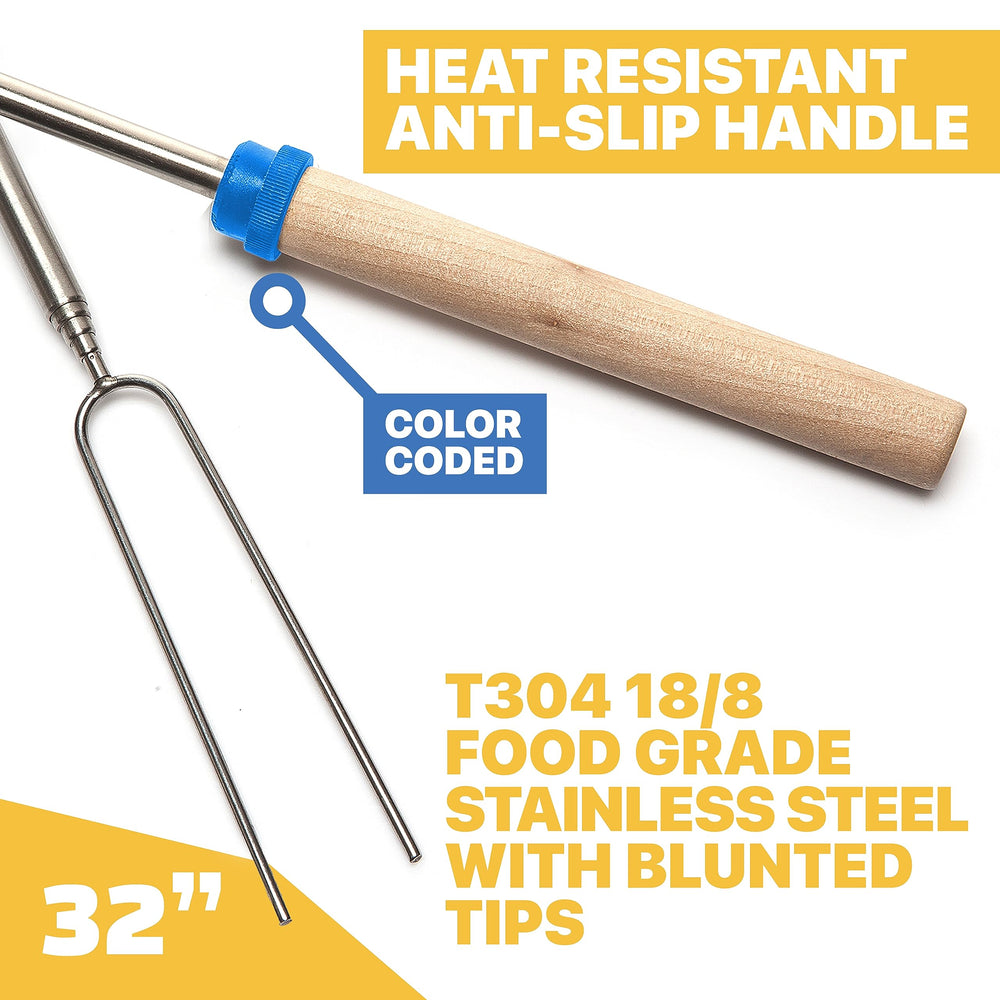 Close-up of BEARCLAW Smores Stick with wooden handle