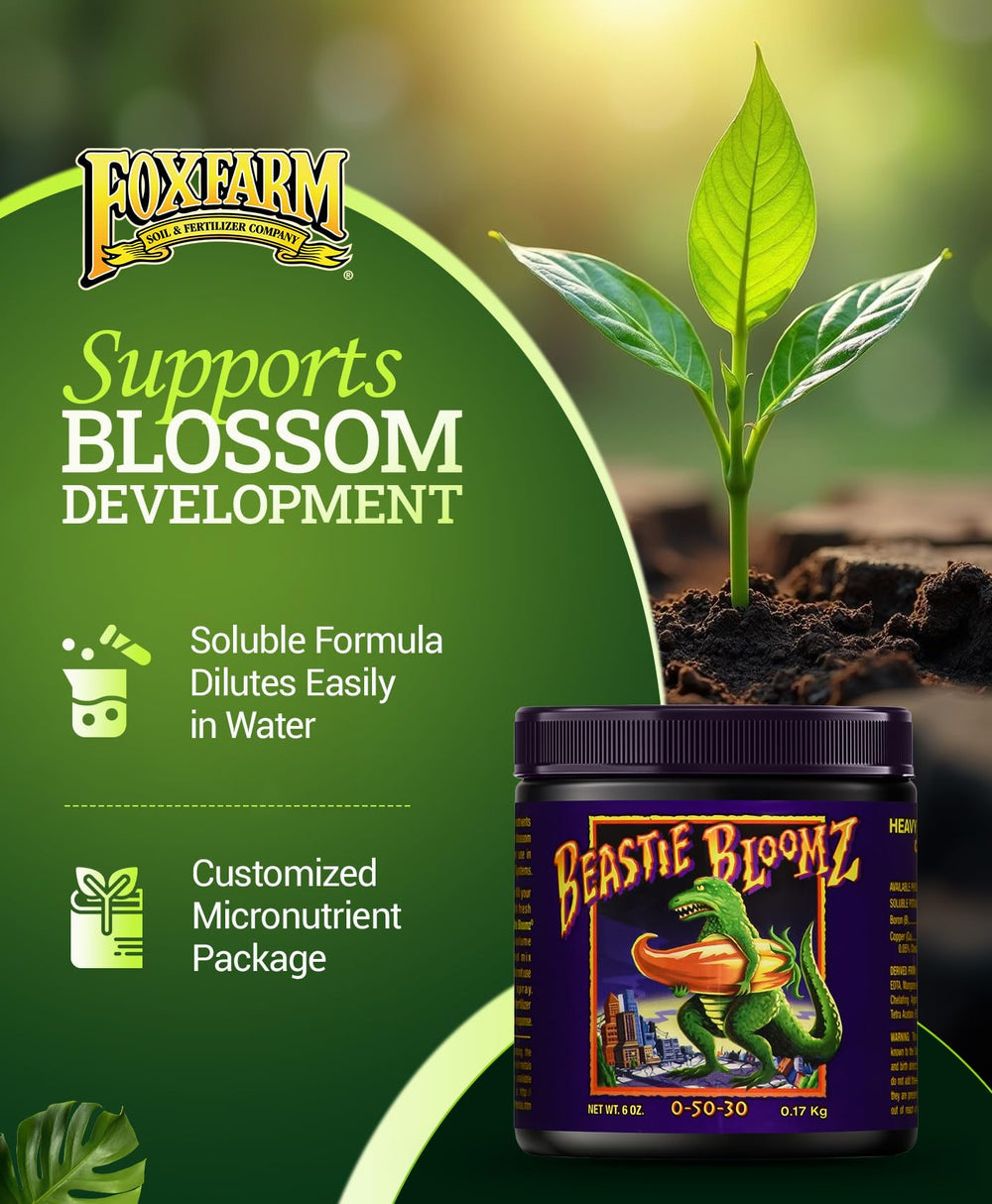 Close-up of Beastie Bloomz powder from FoxFarm Soluble Trio Pack