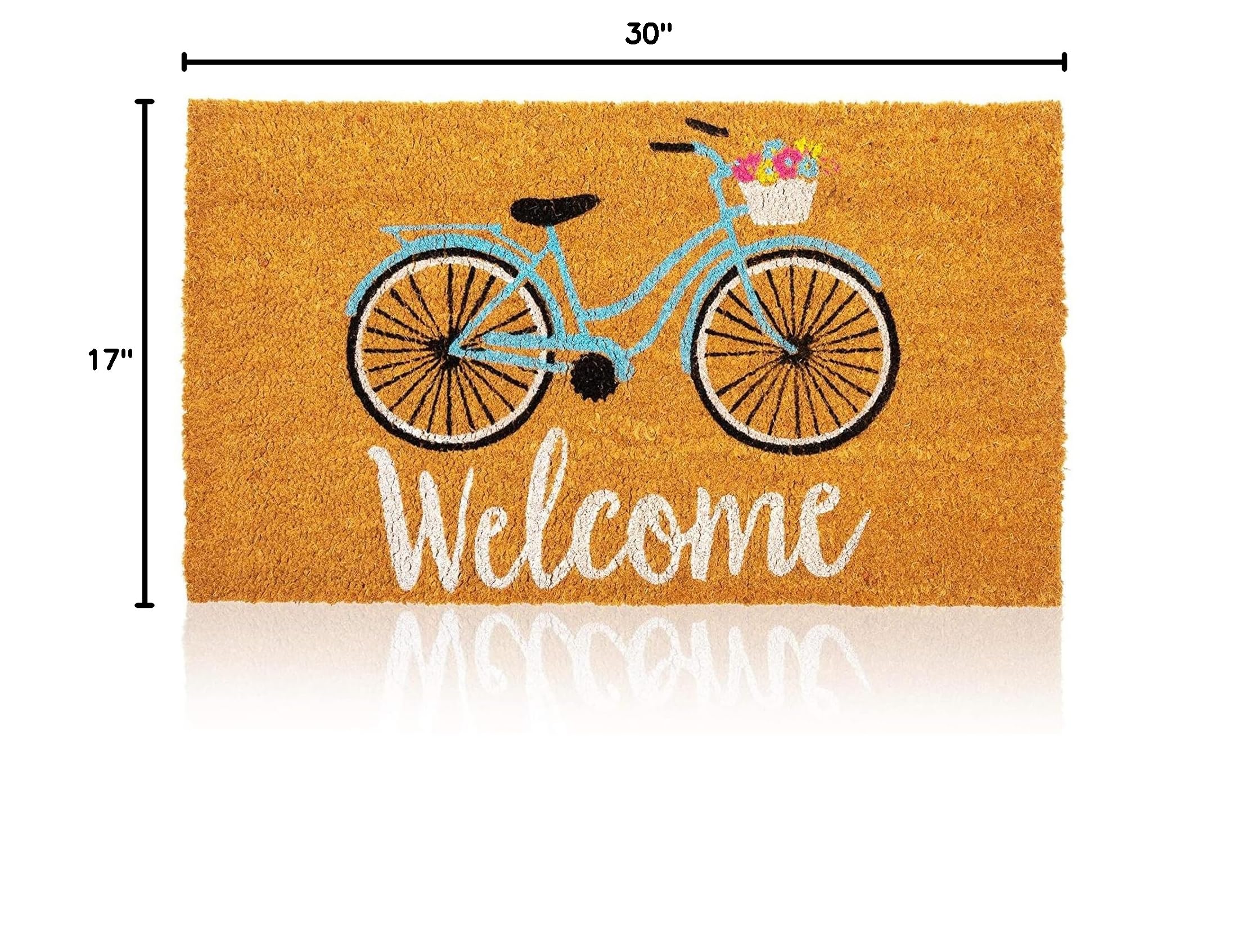 Close-up of bicycle design on Juvale Coir Welcome Mat
