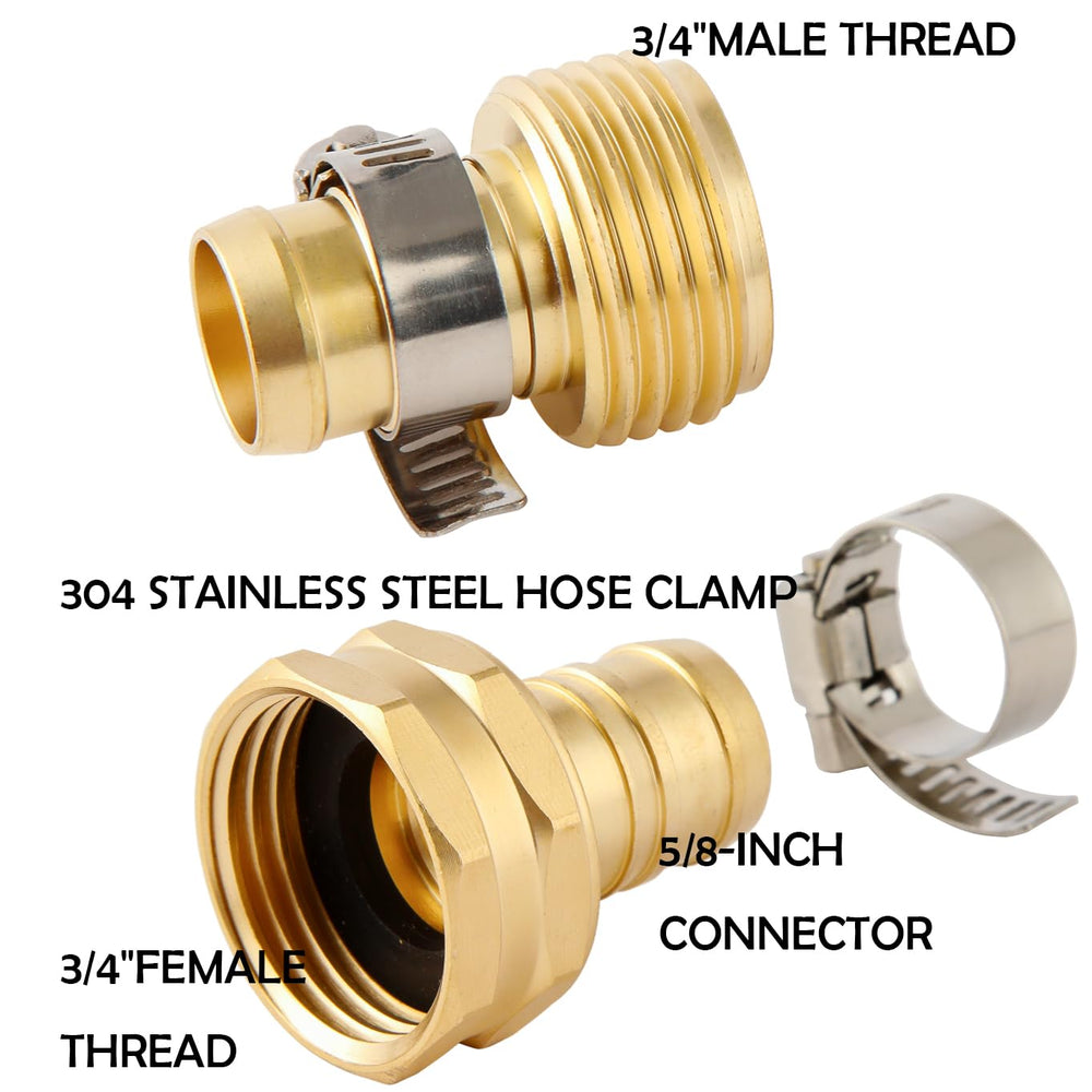 Close-up of BILAL 5/8 inch brass hose repair connectors