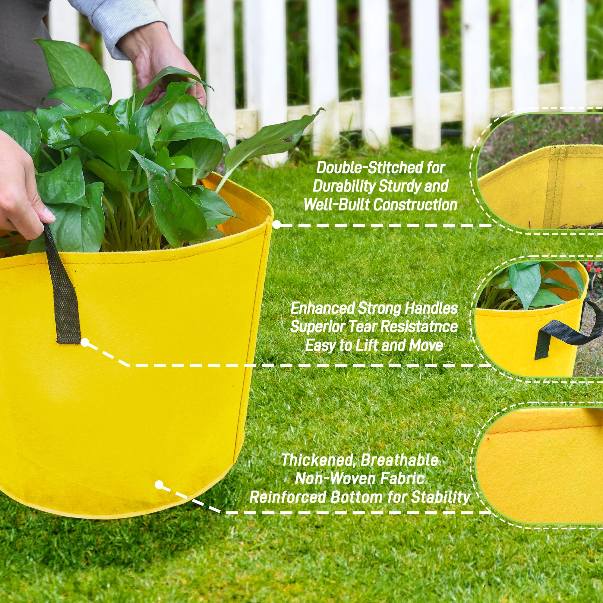 Close-up of Biotolot grow bag handles for easy transport