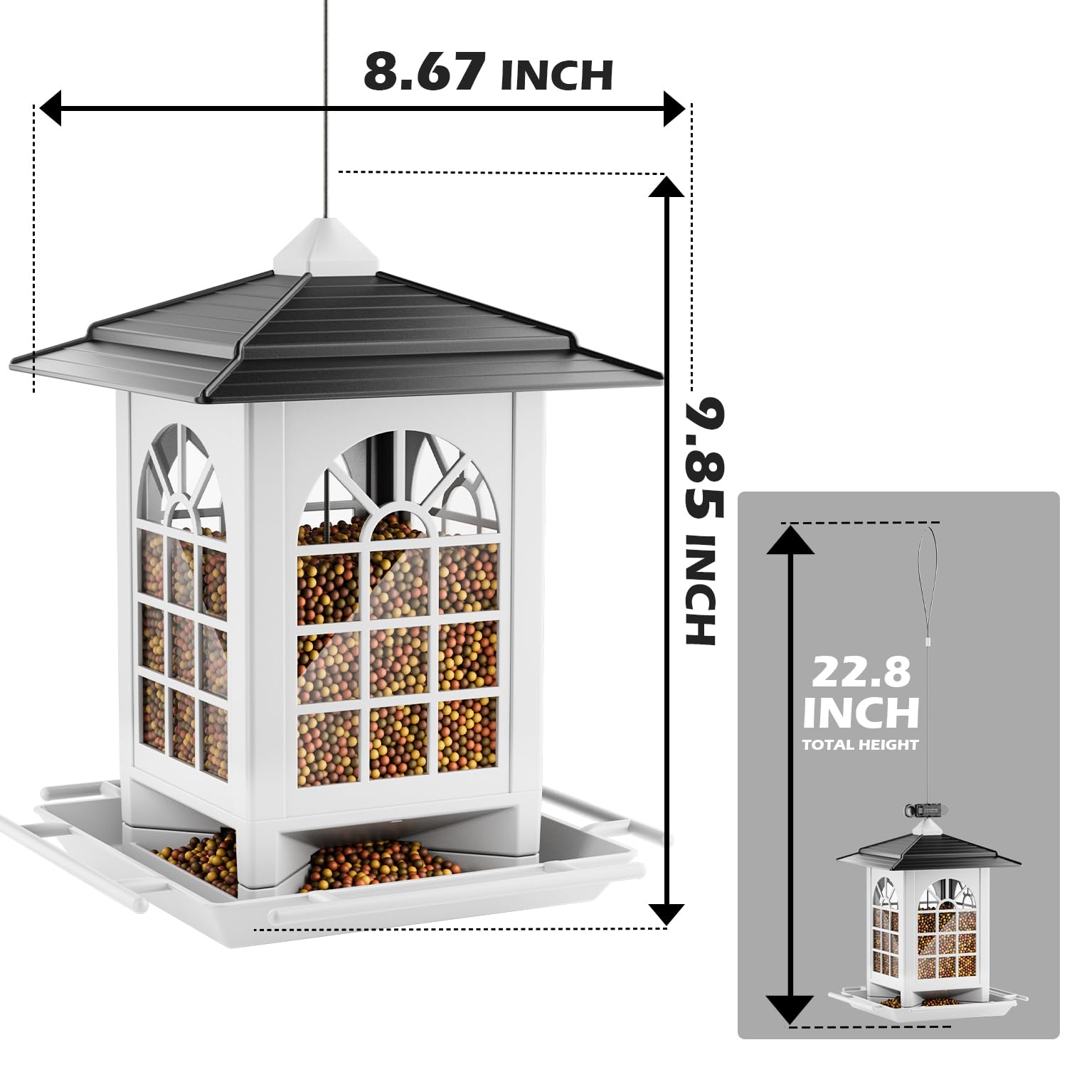 Close-up of Birdream feeder filled with sunflower seeds