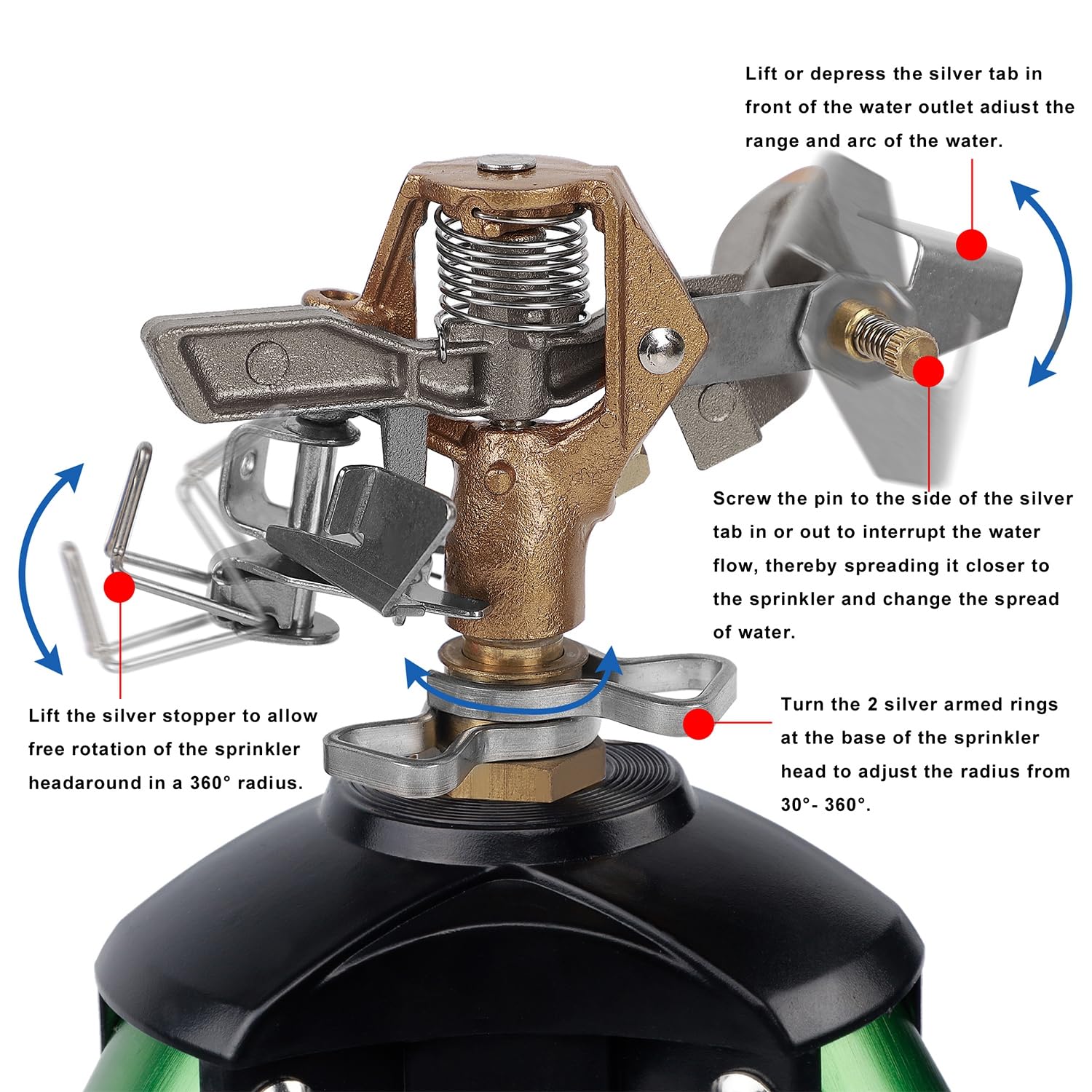 Close-up of Biswing Impact Sprinkler nozzle and connector