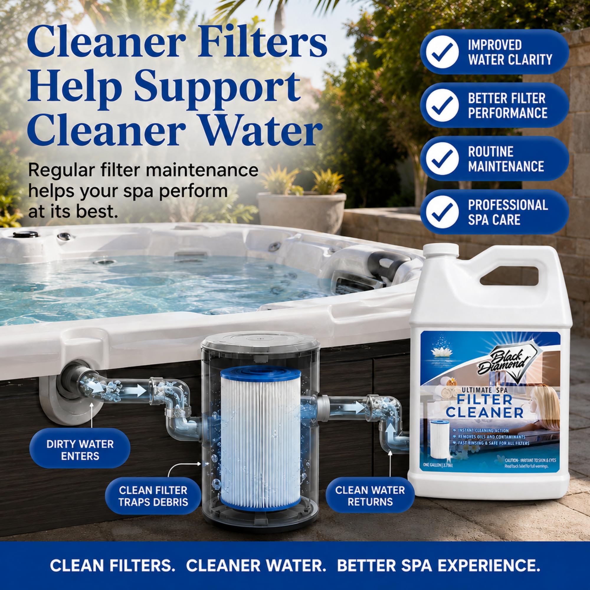 Close-up of Black Diamond Stoneworks Spa Filter Cleaner Spray nozzle