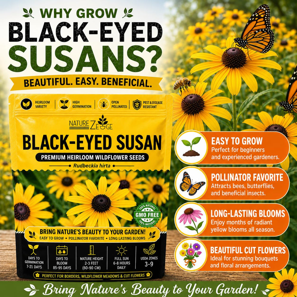 Close-up of Black Eyed Susan seeds in the packet