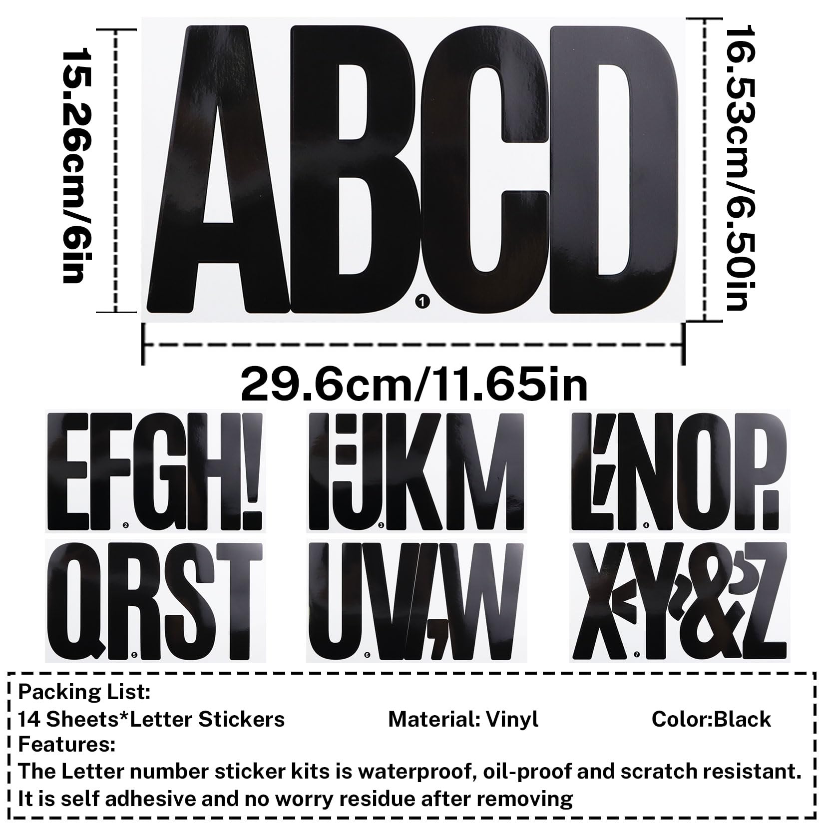Close-up of black vinyl letters from CMBBZZY set