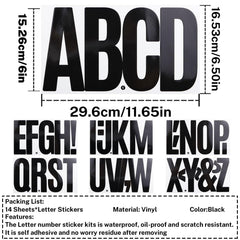 Close-up of black vinyl letters from CMBBZZY set