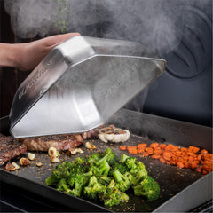 Close-up of BLACKSTONE Medium Square Basting Cover stainless steel finish