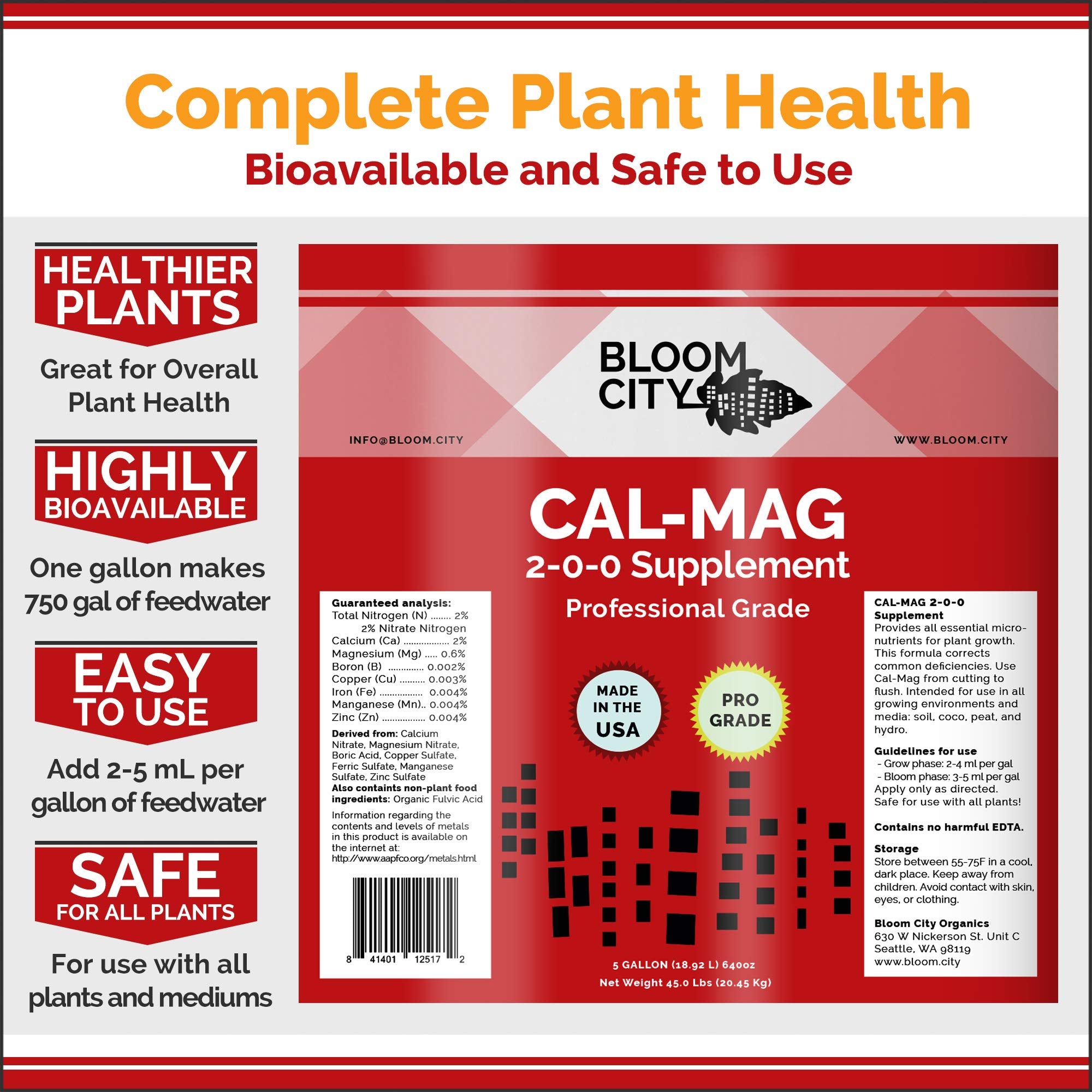 Close-up of Bloom City Cal-Mag Fertilizer label