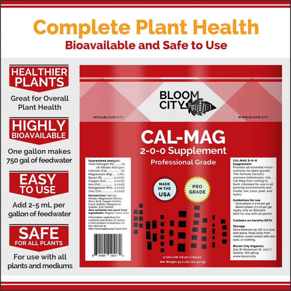 Close-up of Bloom City Cal-Mag Fertilizer label