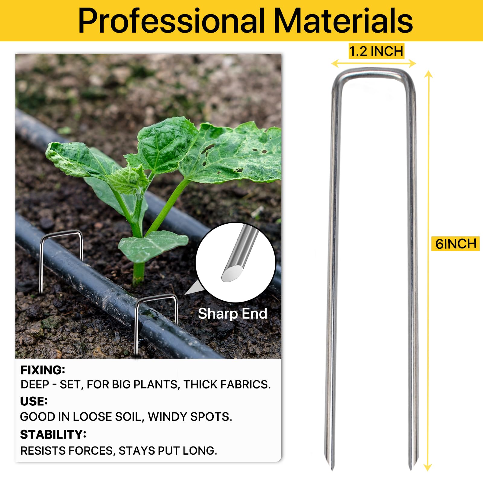 Close-up of BLOSMIY Landscape Staples showing sharp tips
