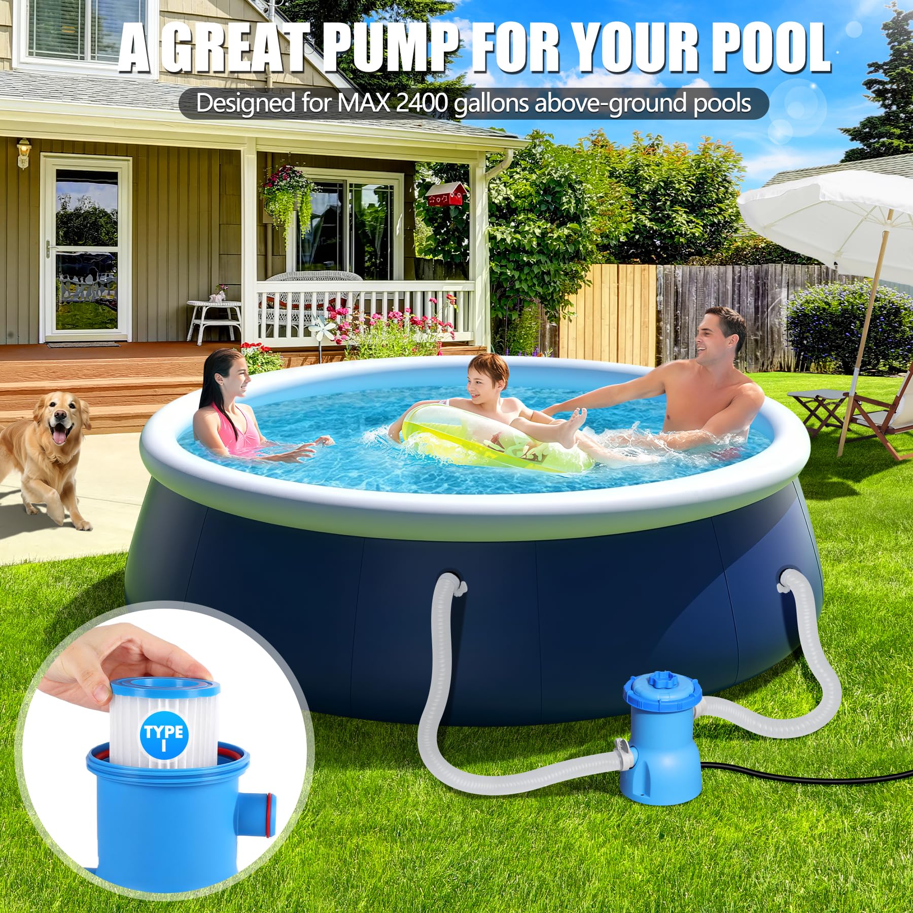 Close-up of BluClear pool filter pump GFCI plug