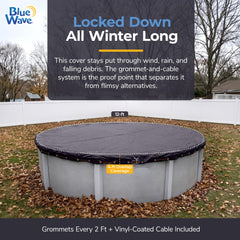 Close-up of Blue Wave pool cover grommet and cable