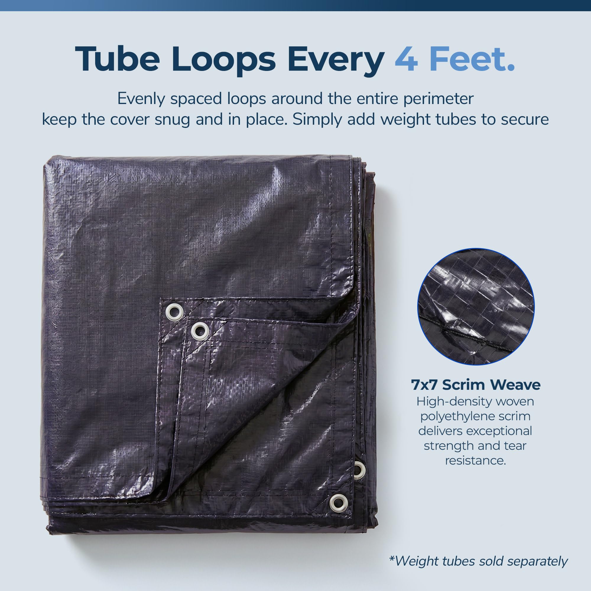 Close-up of Blue Wave pool cover's black underside