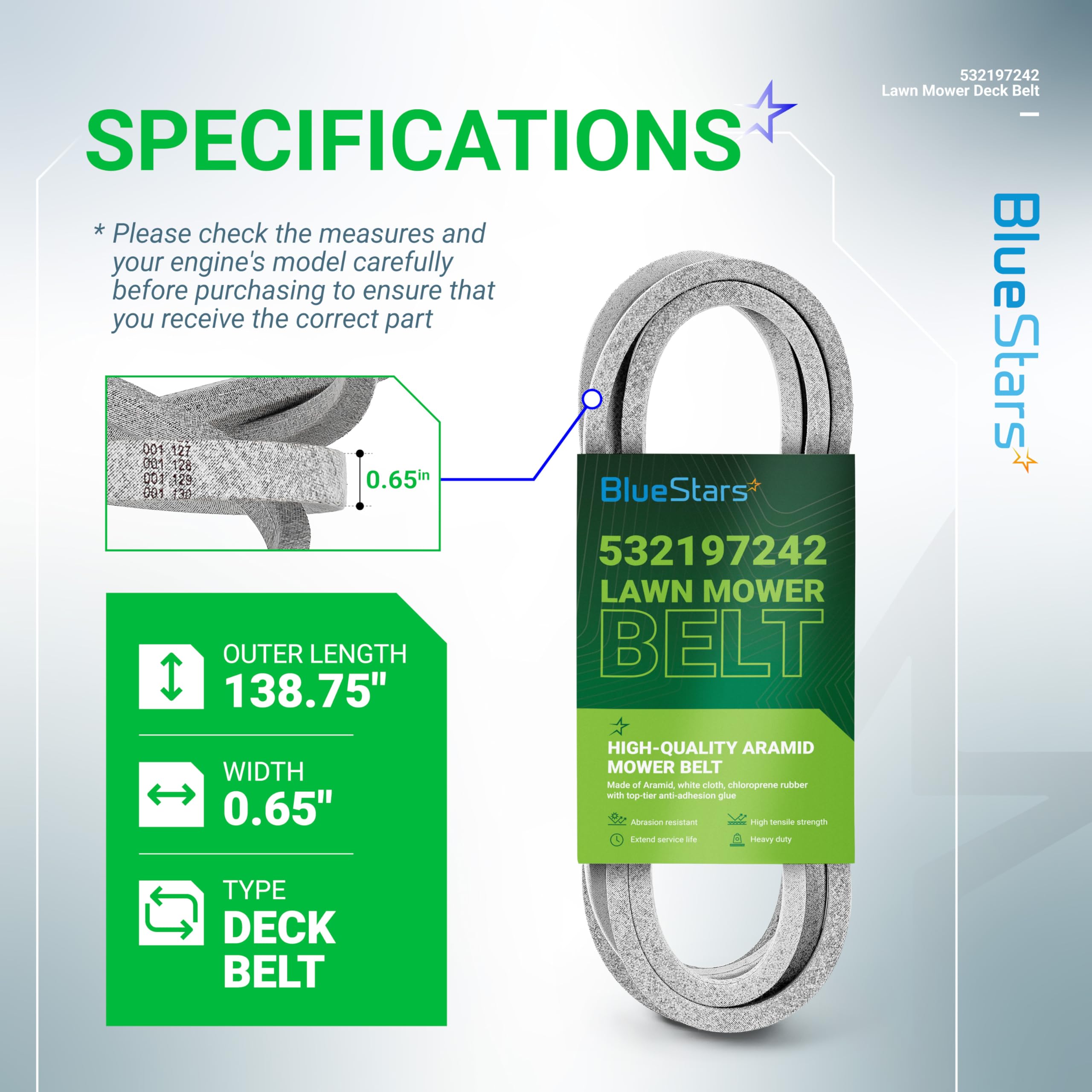 Close-up of BlueStars Mower Deck Belt material