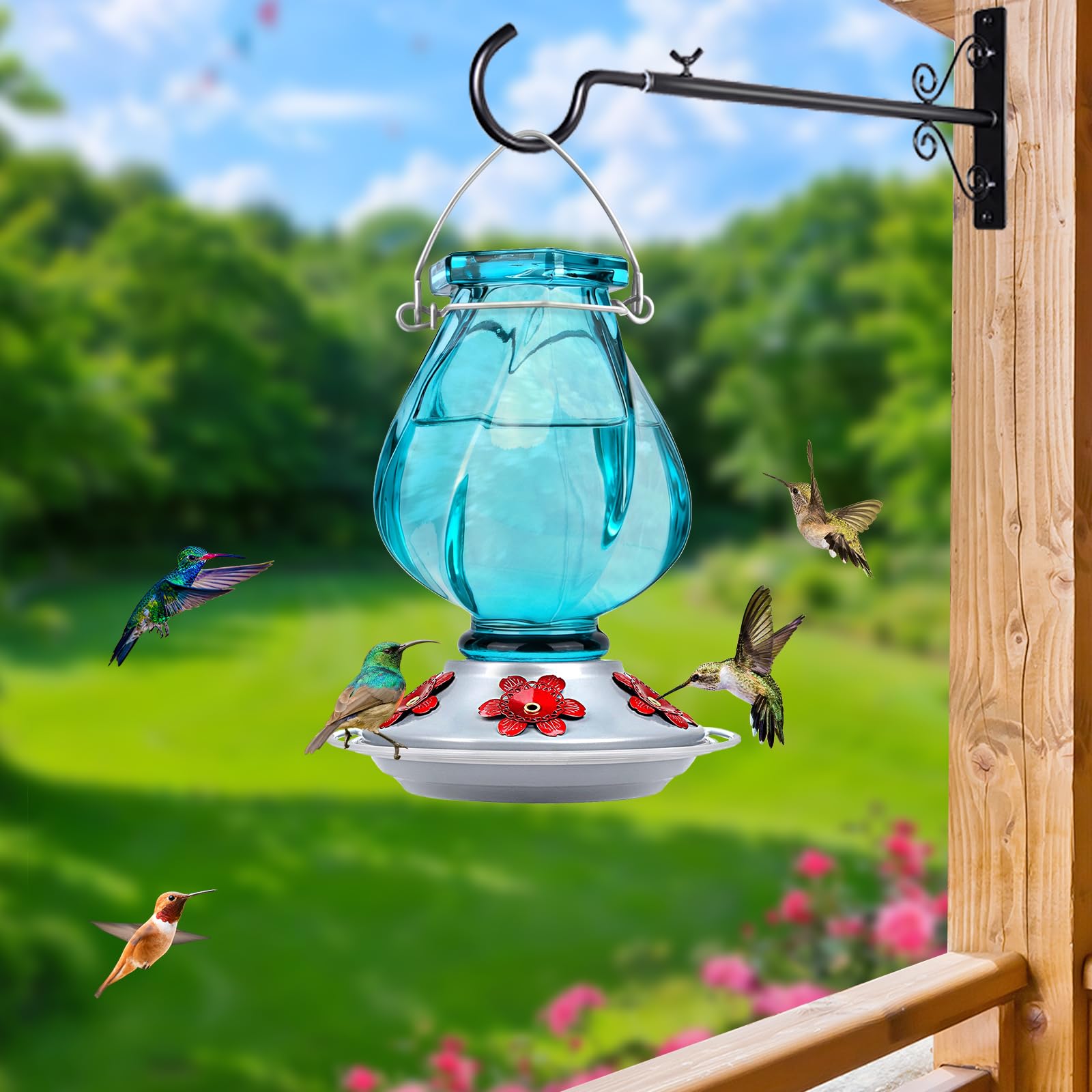 Close-up of BOLITE Hummingbird Feeder feeding ports