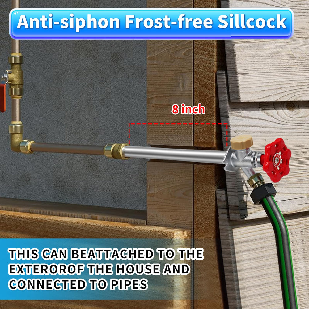Close-up of Boltigen outdoor faucet connection with garden hose