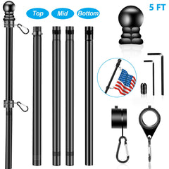Close-up of BONWIN black flagpole rings and carabiners