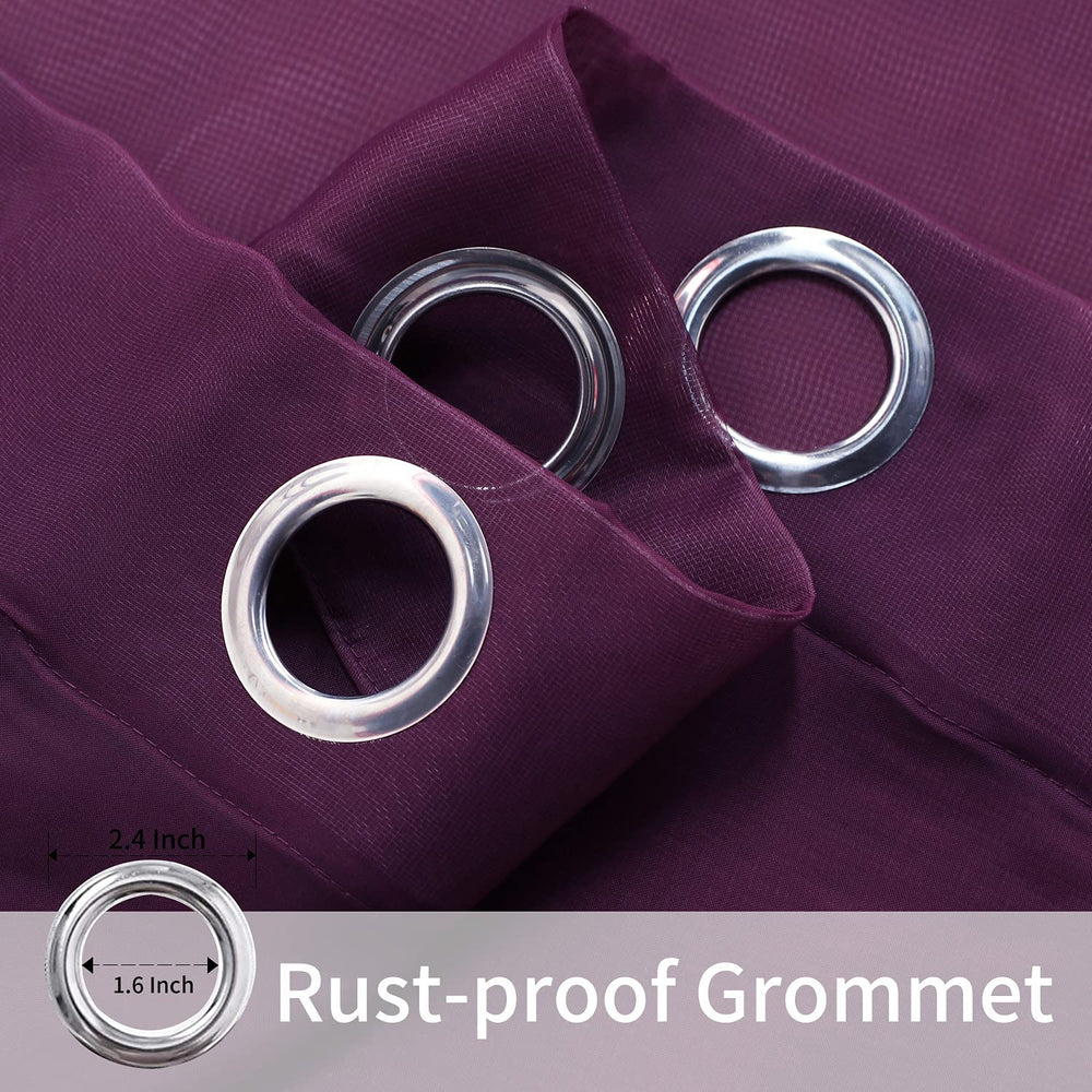 Close-up of BONZER curtain grommet detail on plum fabric