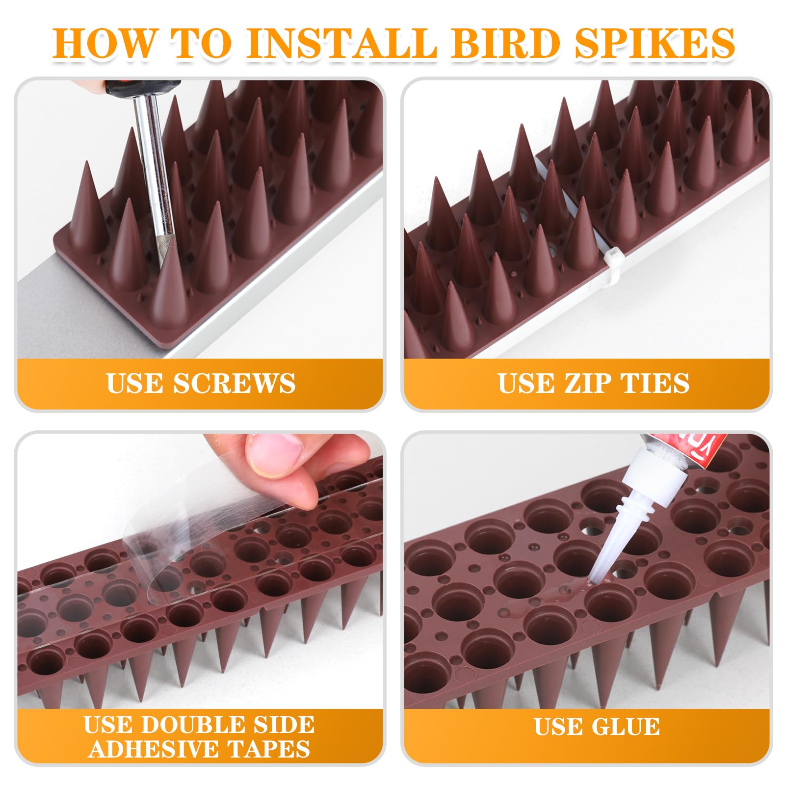 Close-up of BORHOOD Bird Spikes showing sharp tips