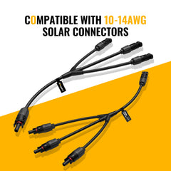 Close-up of BougeRV Solar Y Connector showing waterproof seal rings